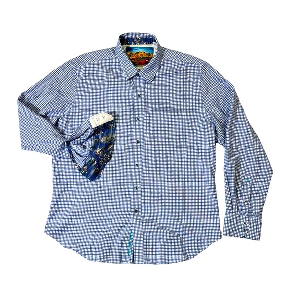Robert Graham mens XL classic fit blue geo pattern flip cuff button up shirt EUC - Picture 1 of 6